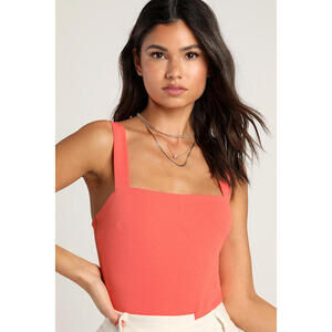 Lulus Basics Symbolize Coral Pink Sleeveless Bodysuit - Size M